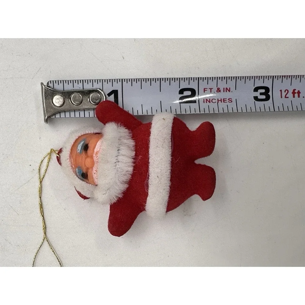 Vintage Flocked Santa Claus Christmas Ornament Plush Red White 2